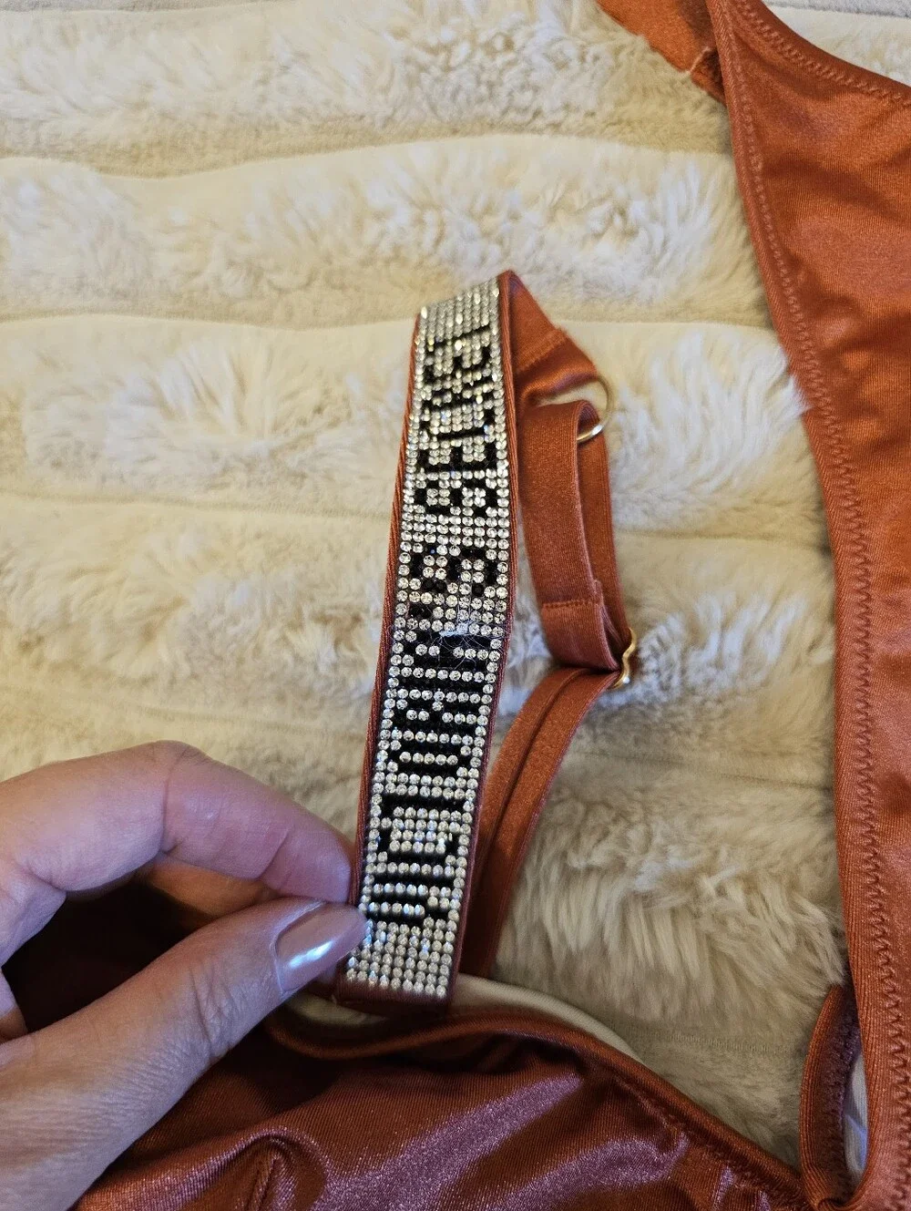 Victoria's Secret Metallic Copper Bikini Set with Embellished Straps